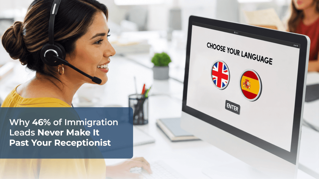 Bilingual legal intake specialist assisting a Spanish-speaking immigration client during an intake call at an immigration law firm.