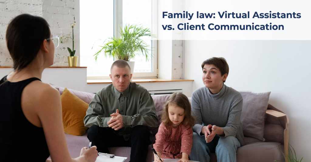 Family law attorney meeting with clients while discussing sensitive legal matters.