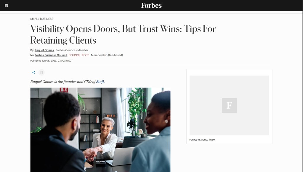 Forbes article: Visibility Opens Doors, But Trust Wins: Tips For Retaining Clients
