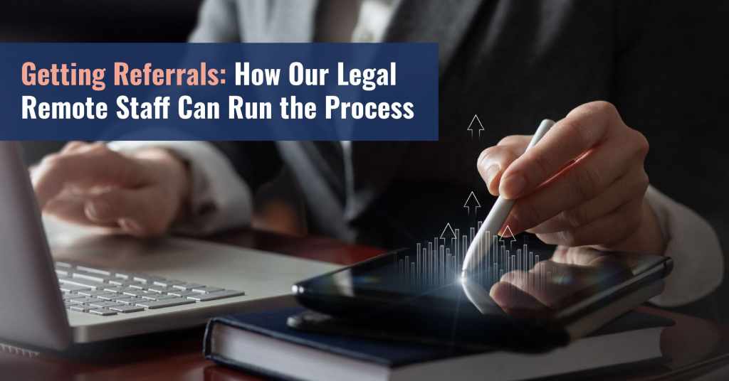 Law firm professional reviewing referral program for communication and conversion metrics