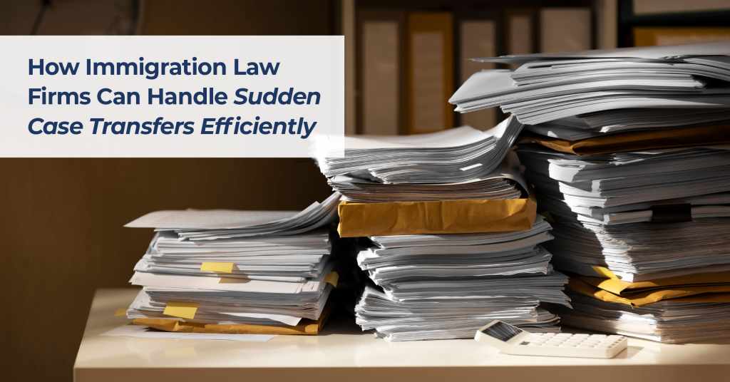 A pile of documents related to the immigration case transfer process.
