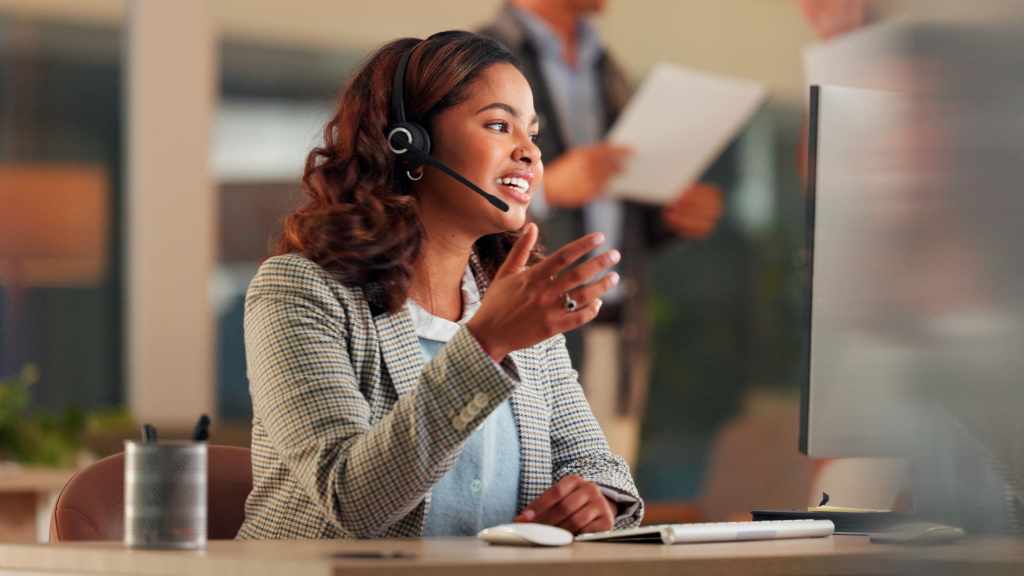 Legal support professional handling a client call for a law firm