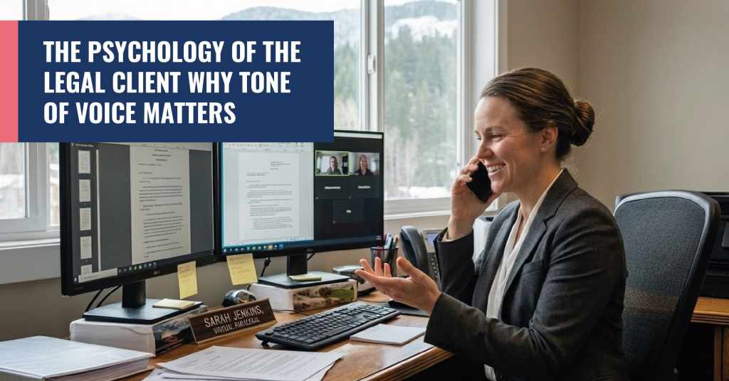 Legal intake professional speaking with empathy on a client call, illustrating how tone of voice builds trust and improves legal intake conversion